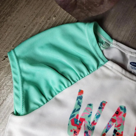 Old Navy Seafoam Green Wave Hello Floral Rash Guard 2 Piece Swimsuit Size 18-24m - Picture 12 of 15